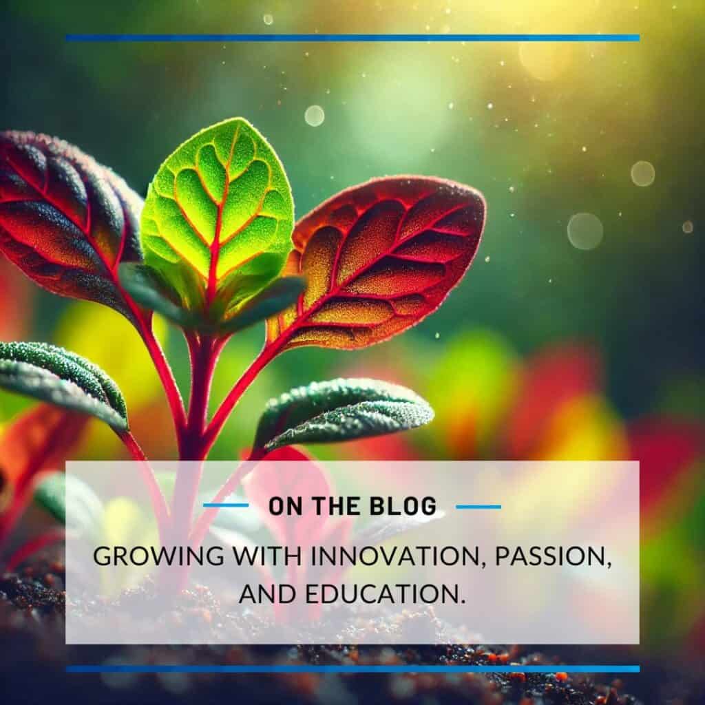 image of a vibrant sprout that reads On the blog; growing with innovation, passion and education.