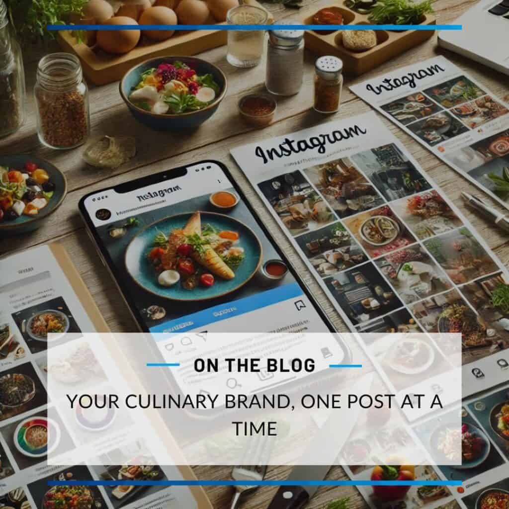 Title image with instagram posts in the backdrop and the label reads: Your Culinary Brand, One Post at a Time.